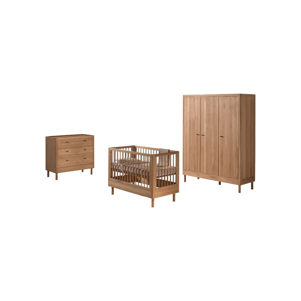 Jaxx Chambre de bébé 3 pieces (Lit de bébé Lg 60 x L 120 cm + Commode + Armoire 3 portes) Forrest Chêne