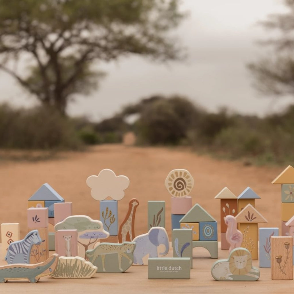 Little Dutch Blocs De Construction En Bois Safari Friends Vert
