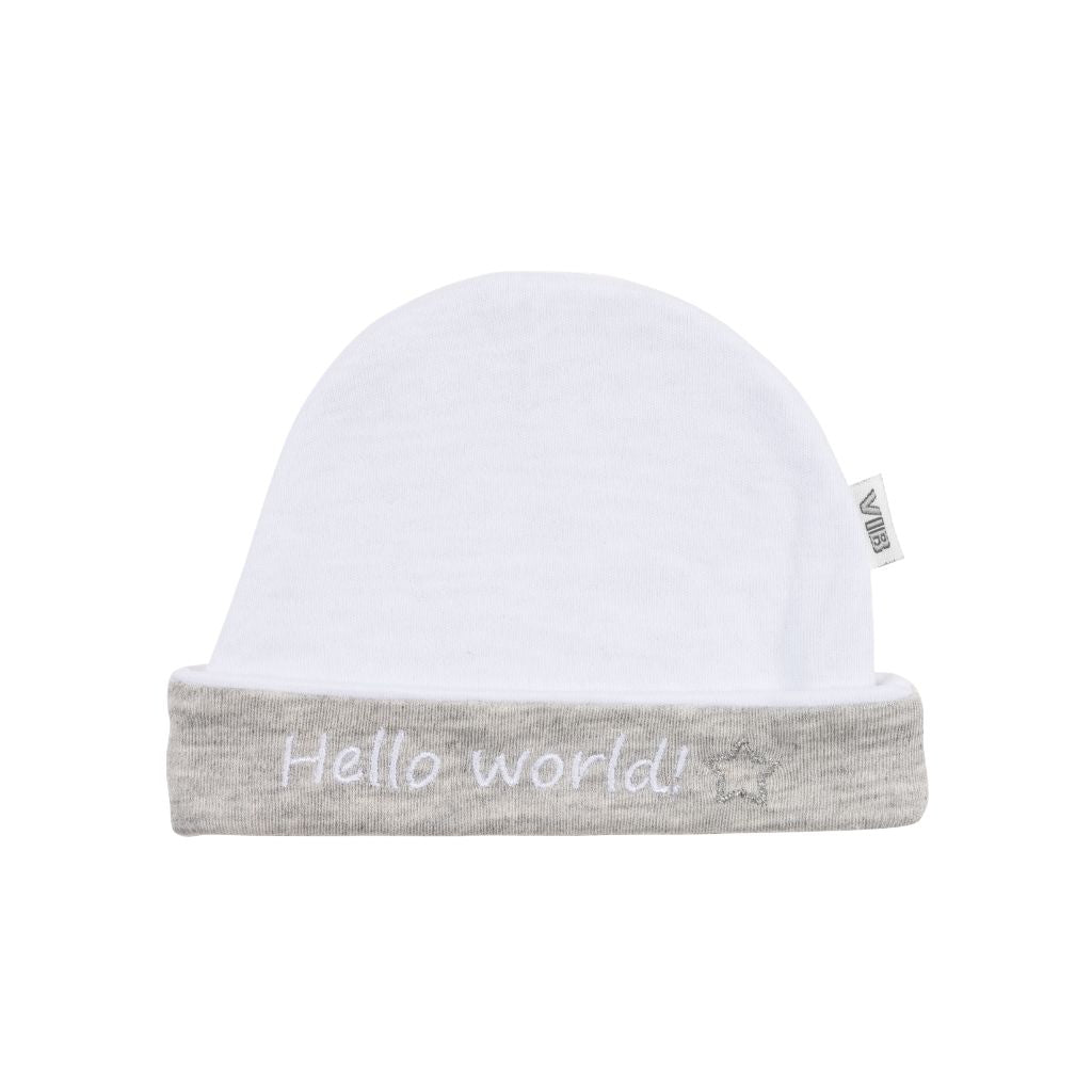 VIB Bonnet "Hello World" Blanc / Gris Unisexe 0-3 m
