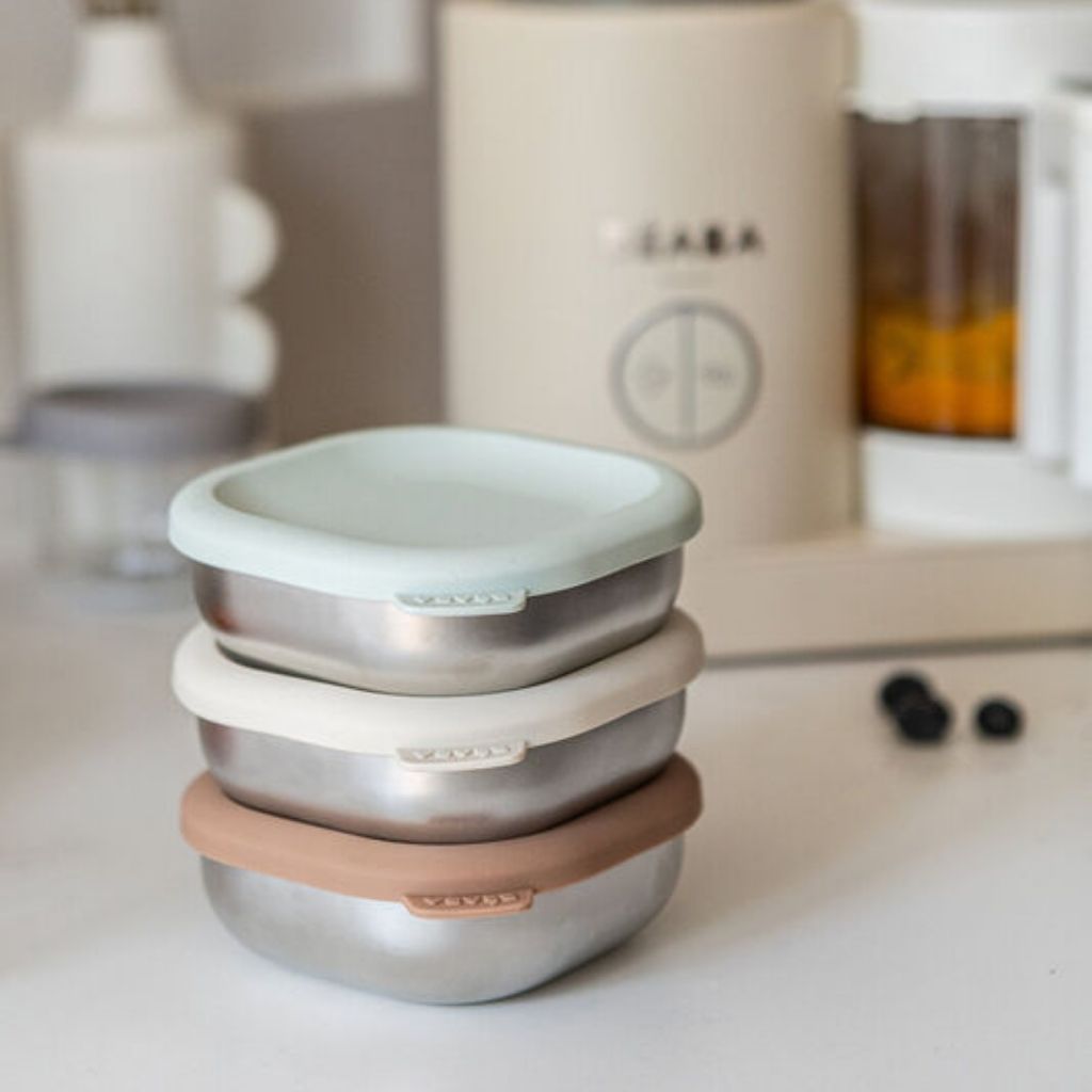 Béaba Boîte à Goûter En Acier Inoxydable Natural - Lot De 3 Pièces