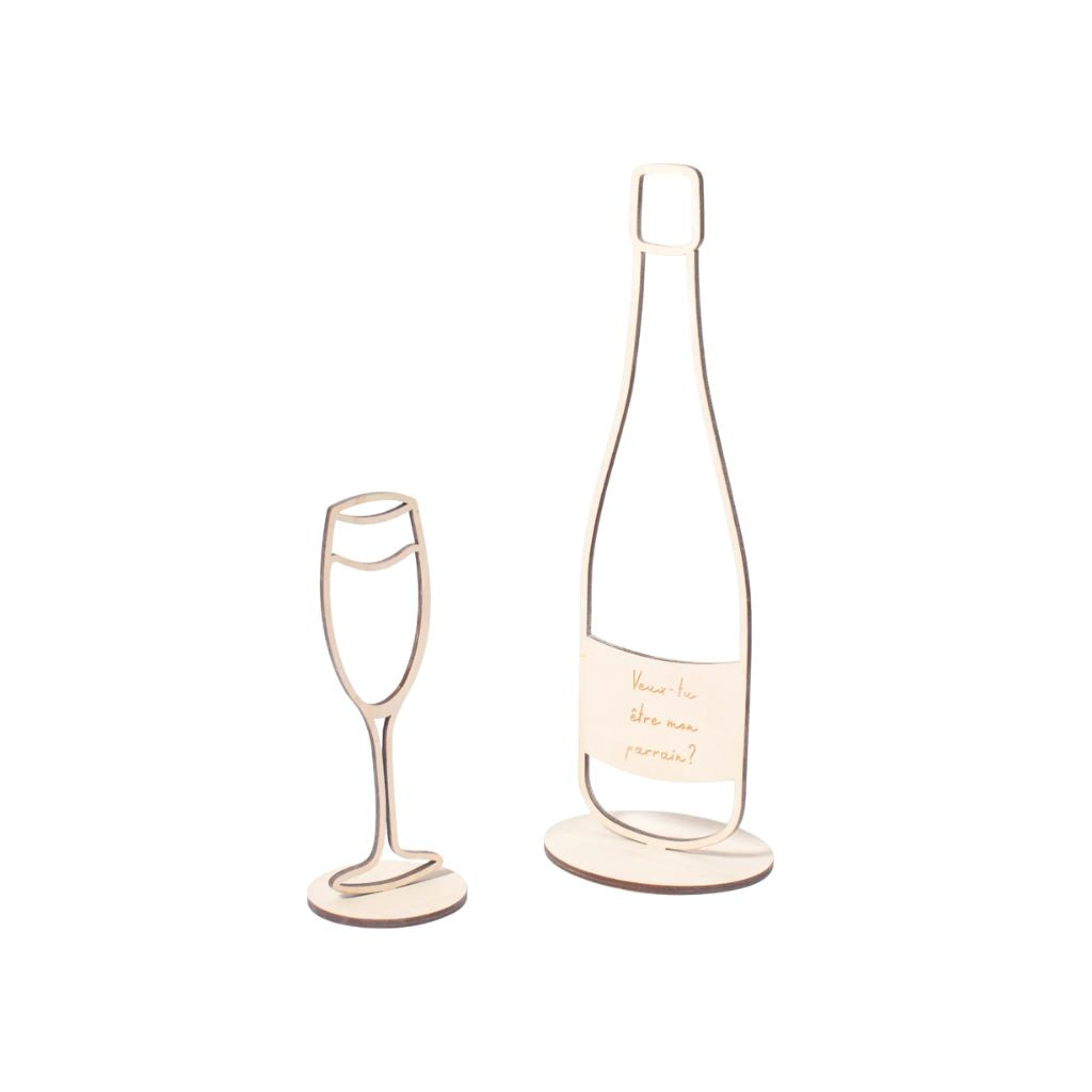 Woodie Goodie Décoration d'annonce Bouteille De Champagne "Veux-tu être Mon Parrain?" Wood