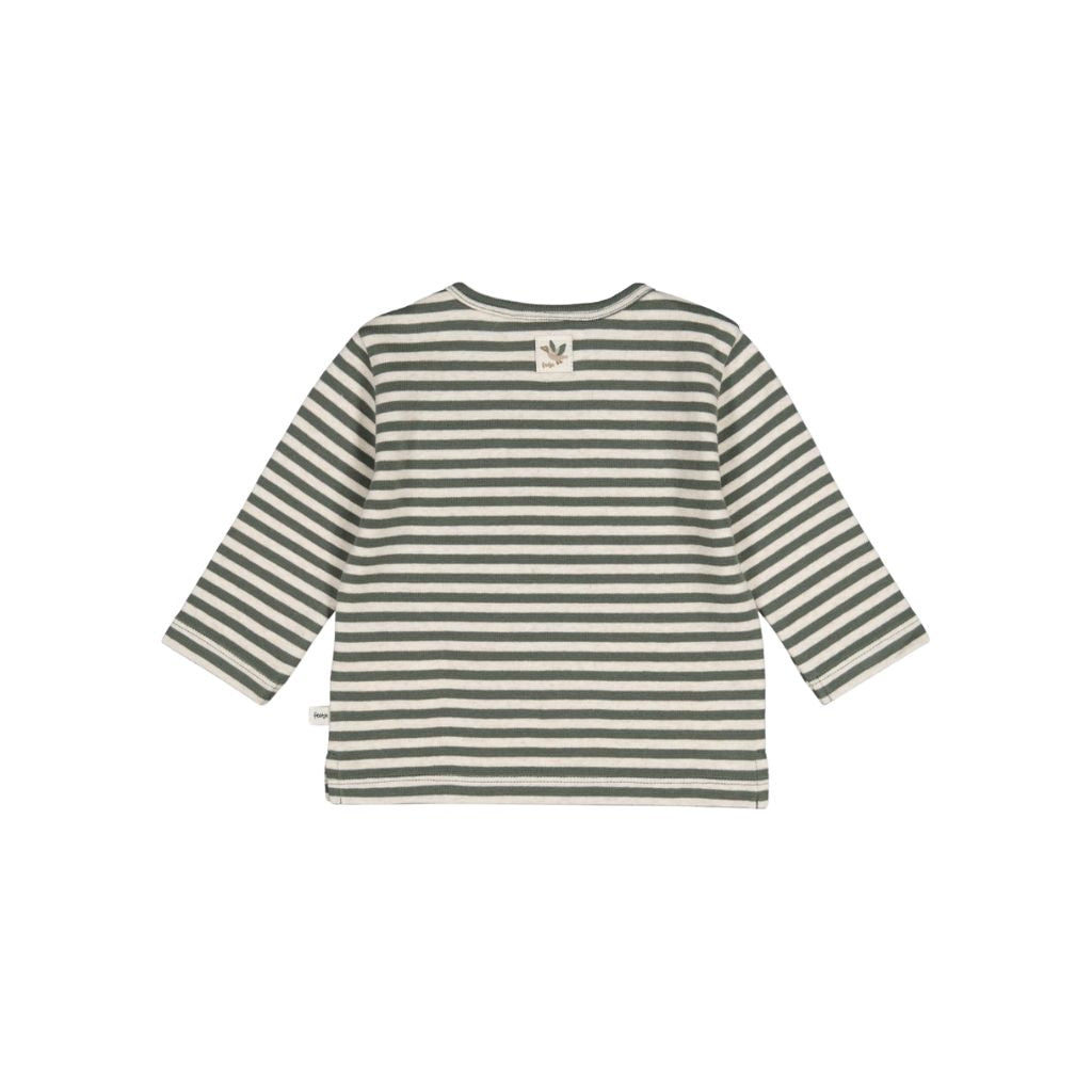 Feetje T-shirt à Manches Longues Col Côtelé et Rayures Wiggle and Waddle Garçons Green