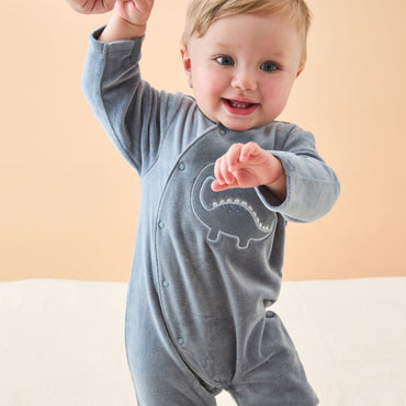 Noukie's Pyjama Rib Fluweel Dino Aqua