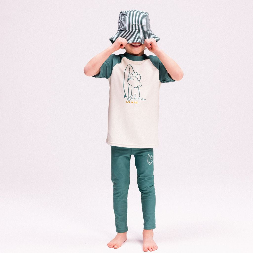 SwimEssentials Surfer T-shirt Korte Mouwen Groen Wit