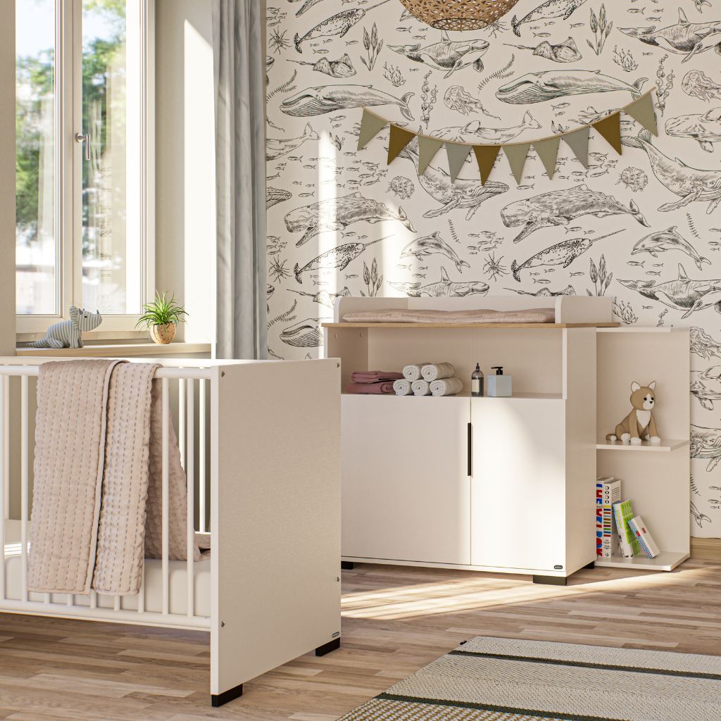 Yuny 2-delige babykamer (bed L 120 x B 60 cm+ commode) Suzie