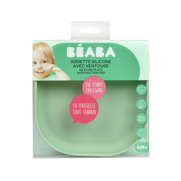 Béaba Assiette en silicone avec ventouse Sage Green