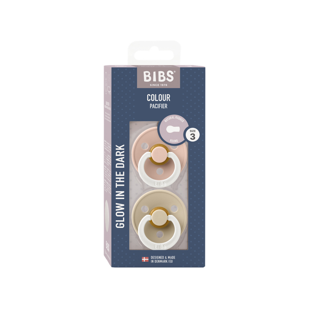 Bibs Fopspeen + 18 maanden Glow in the dark Blush/Vanilla - 2 stuks