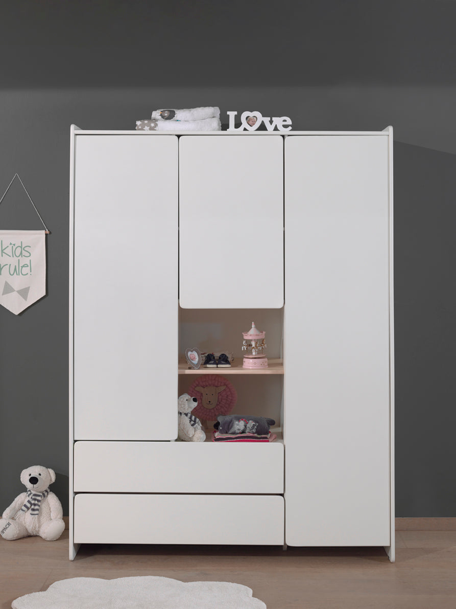 Jaxx 3-delige babykamer (bed + commmode met verlengstuk + kast met 3 deuren) Kiddy wit
