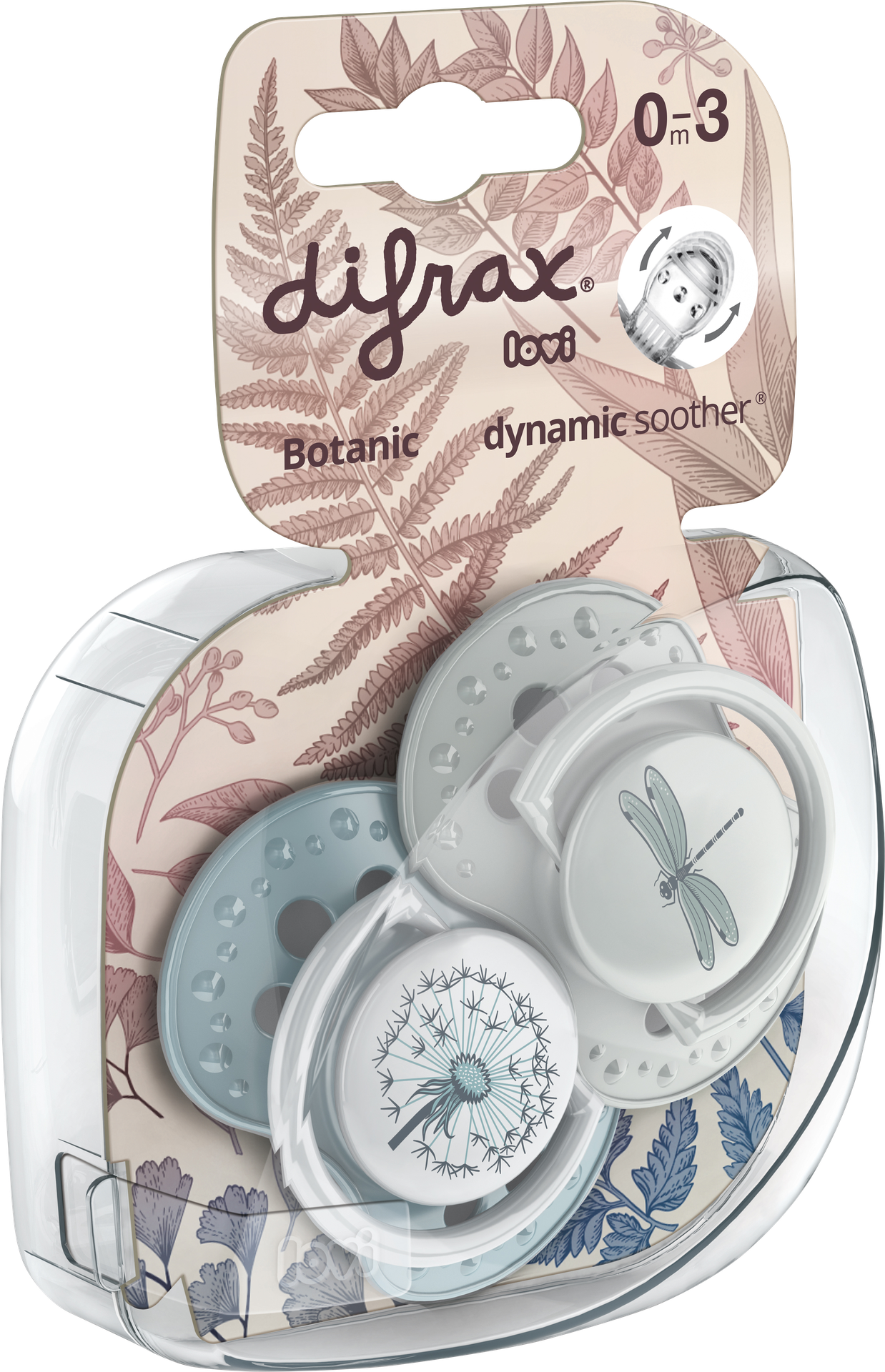 Difrax Sucette + 0 mois LOVI Dynamic Botanic Blue/Green - 2 pièces