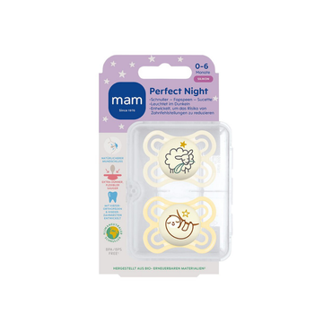 MAM Fopspeen + 0 maanden Perfect Night Silicone geel/ivoor - 2 stuks