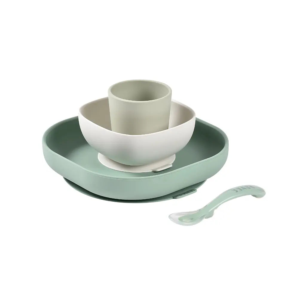 Béaba Set repas 4 pièces silicone Sage Green