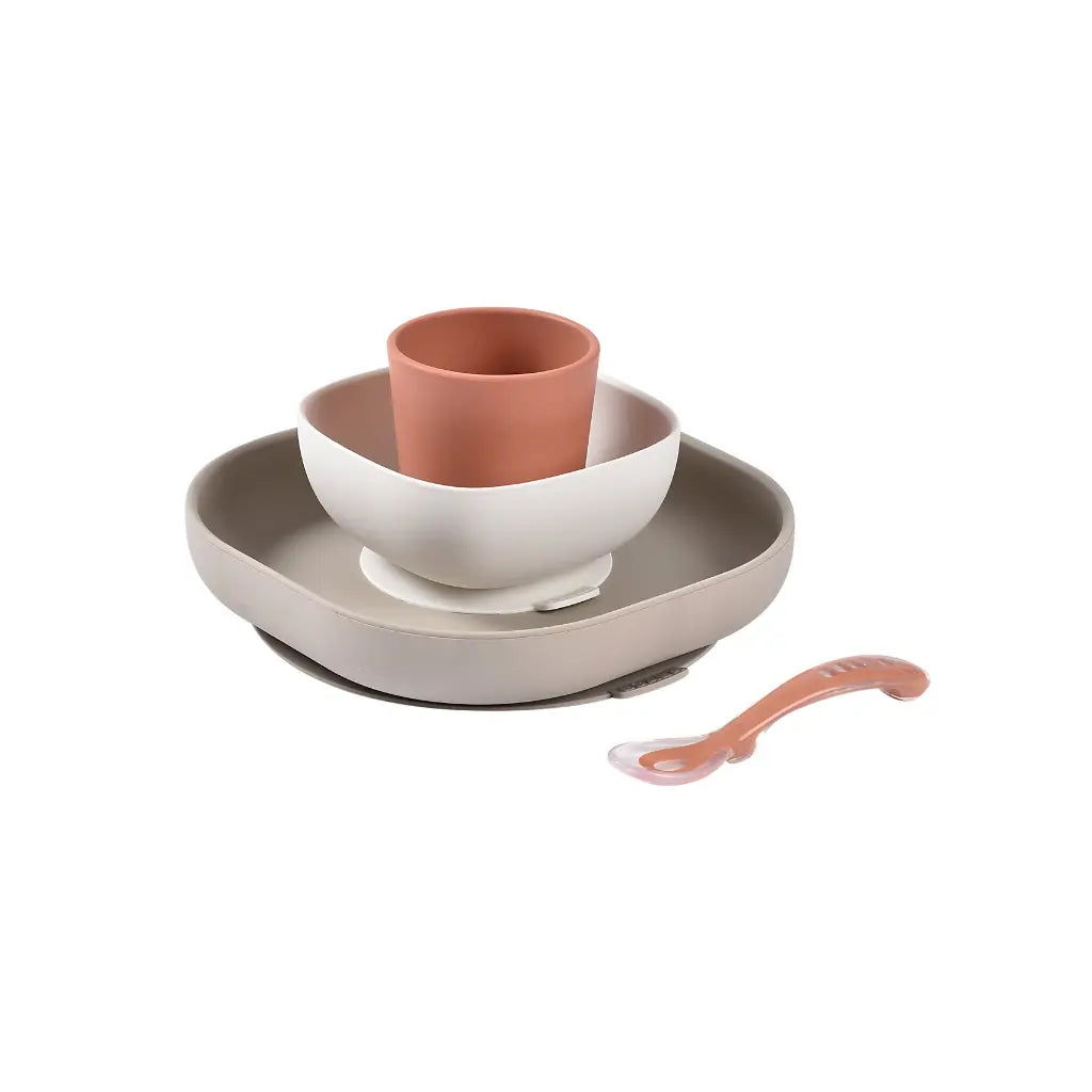 Béaba Set repas 4 pièces silicone Terracotta