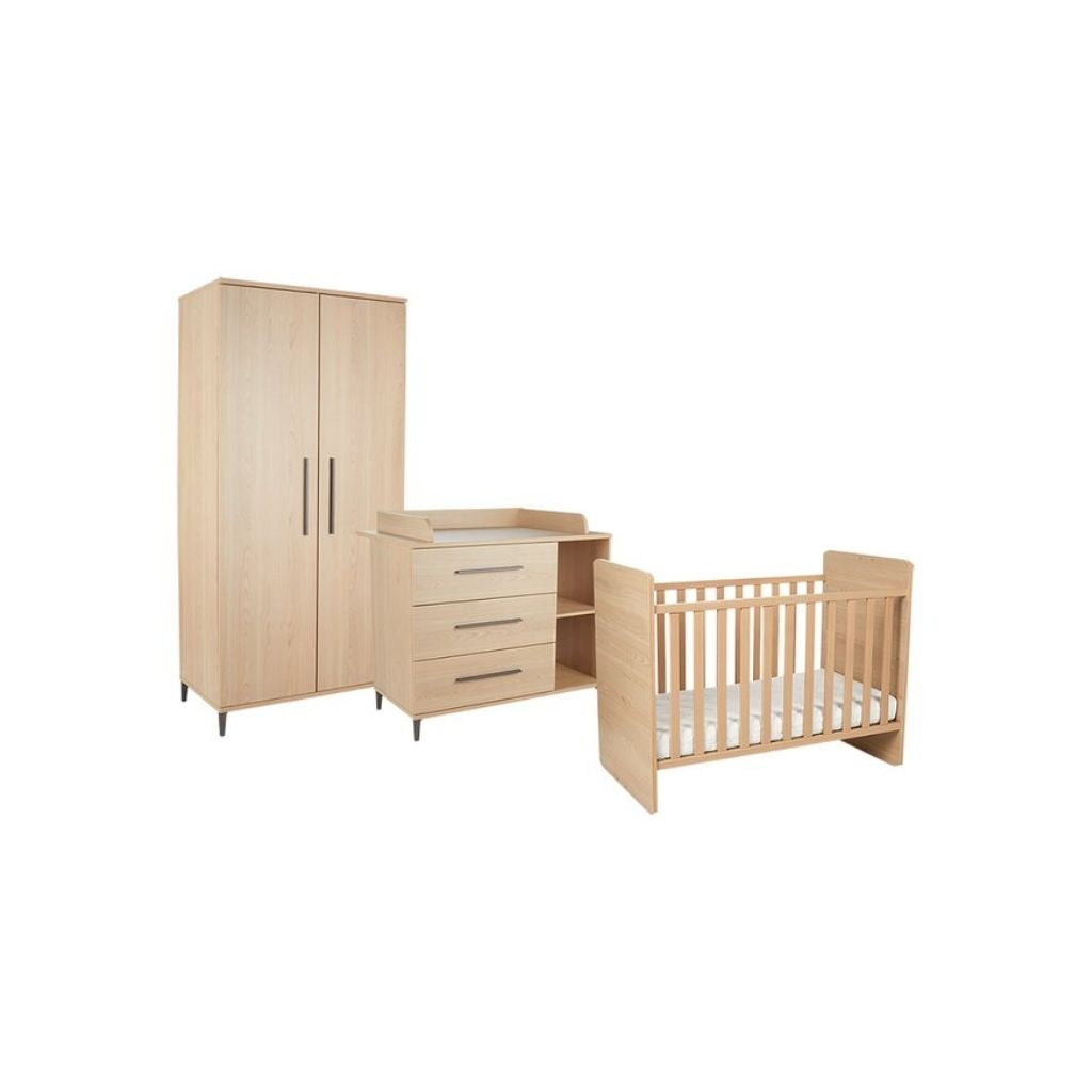 Transland Chambre de bébé 3 pièces (lit évolutif + commode + armoire 2 portes) Niel