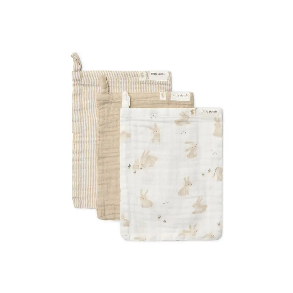 Little Dutch Gant de toilette Newborn Naturals Baby Bunny Blanc - 3 pièces
