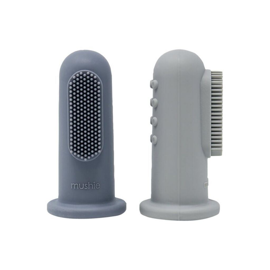 Mushie Brosse à dents de doigt Tradewinds/Stone - 2 pièces