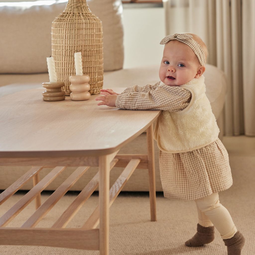 Dirkje Set 4-delig jurk legging bodywarmer haarband Taupe meisje