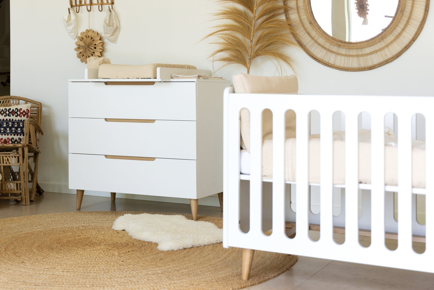 Pericles 2-delige babykamer (bed L 140 x B 70 cm + commode) Boho White
