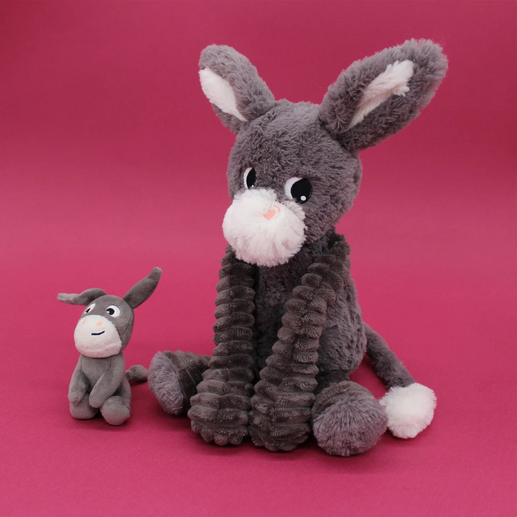 Les Déglingos Peluche Poitou l'âne Maman et Bébé Gris Ptipotos