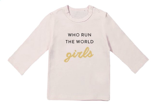 Wooden Buttons T-shirt à longues manches Who run the world rose