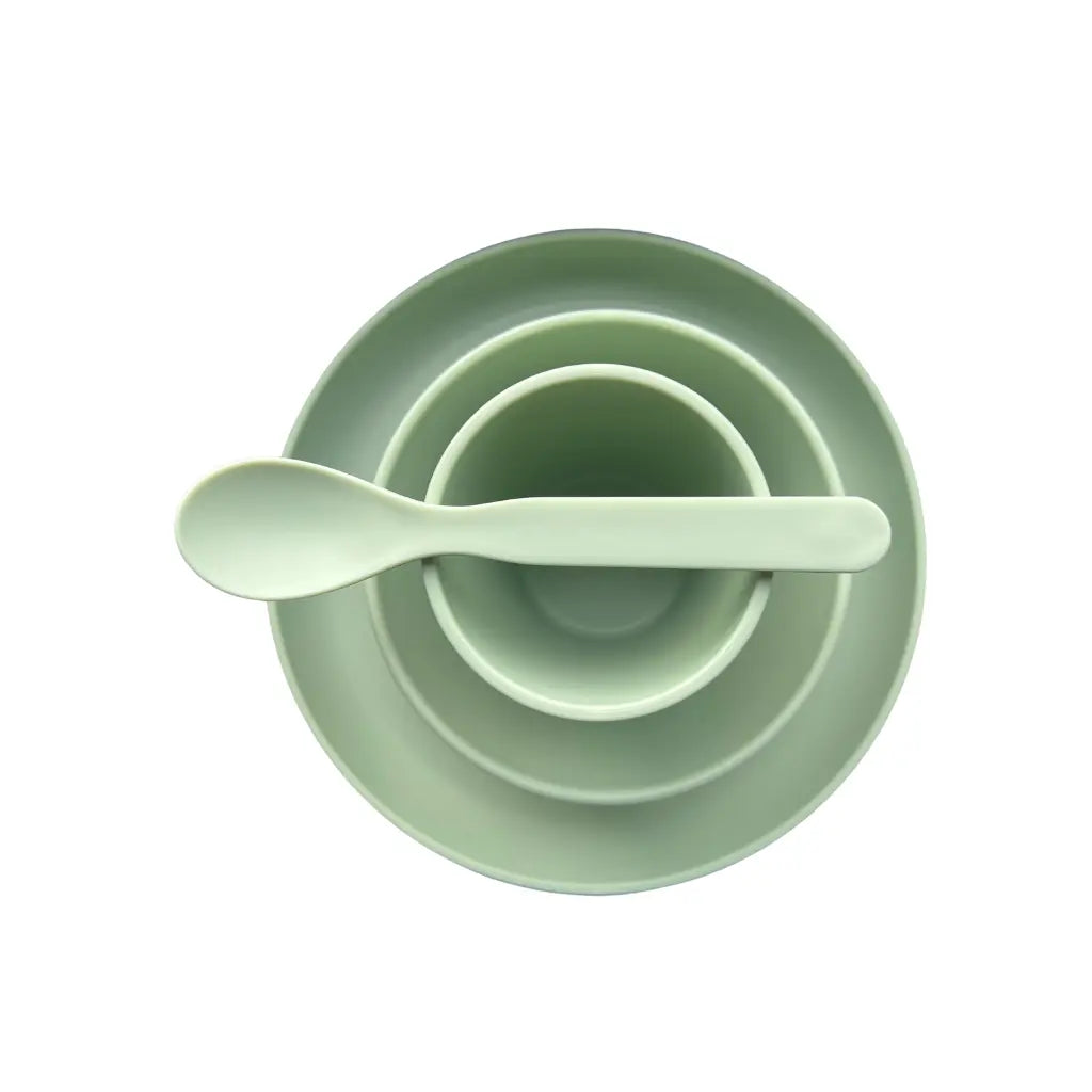Dreambee Coffret cadeau bol, assiette, gobelet, cuillère Essentials vert