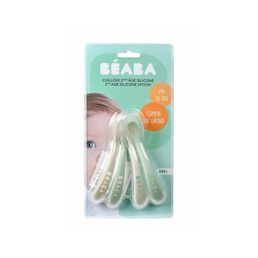 Béaba Cuillère en silicone 2e âge Velvet grey/Sage green - 4 pièces