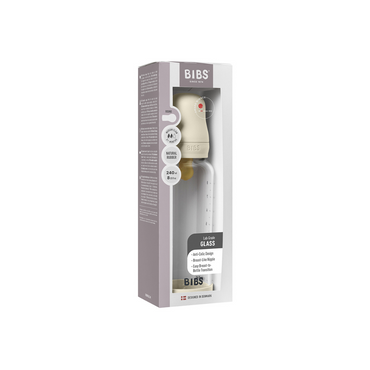 Bibs Zuigfles Glas 240 ml volledige Set Ivory