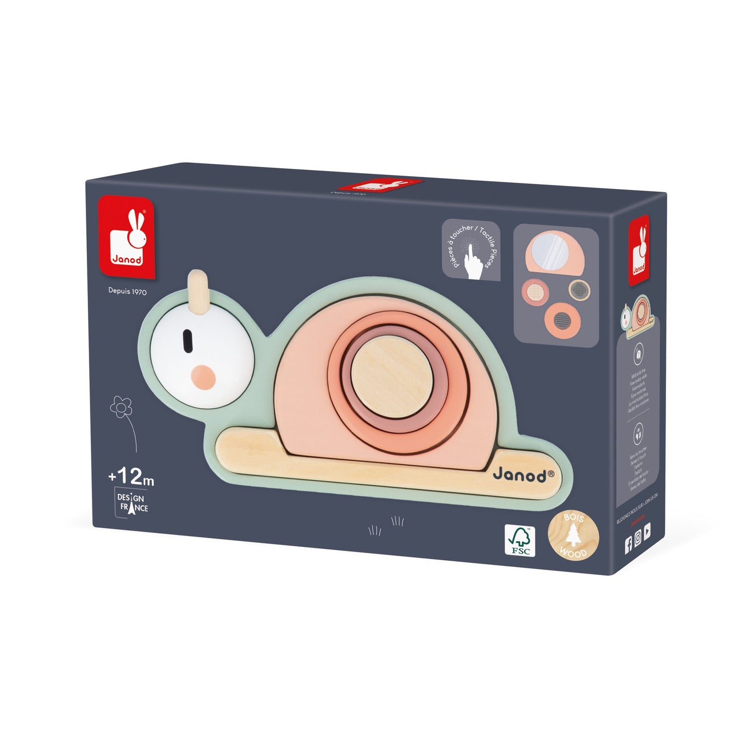 Janod Stapelblokken Sensorische houten stapelslak Sweet Cocoon