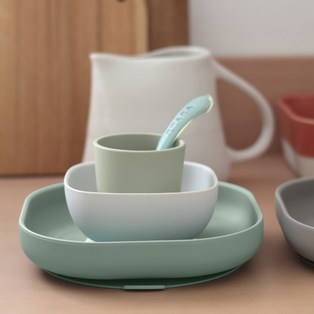 Béaba Set repas 4 pièces silicone Sage Green