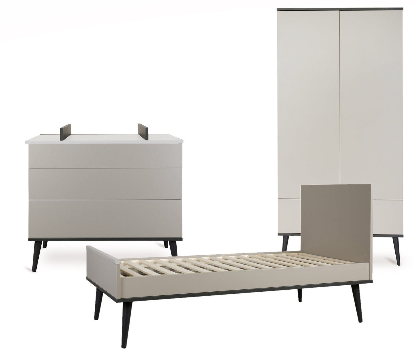 Quax Chambre de bébé 3 pièces (lit évolutif L 140 x Lg 70 cm + commode + armoire 2 portes) Flow Stone