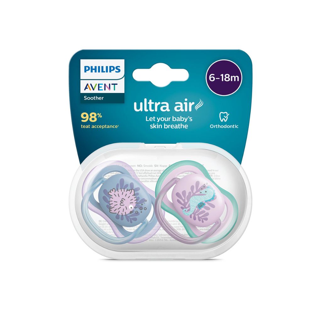Philips AVENT Fopspeen + 6 maanden Ultra Air zeepaard, vis - 2 stuks
