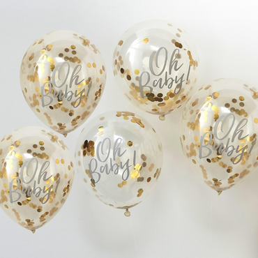Ginger Ray Confettiballonnen, Oh baby!, goud