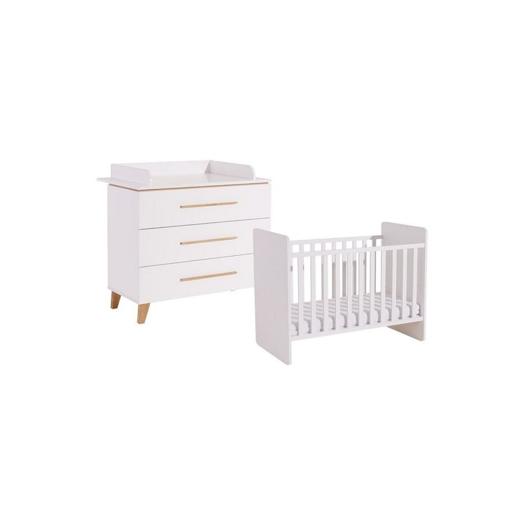 Transland Chambre de bébé 2 pièces (lit évolutif + commode) Steffi blanc