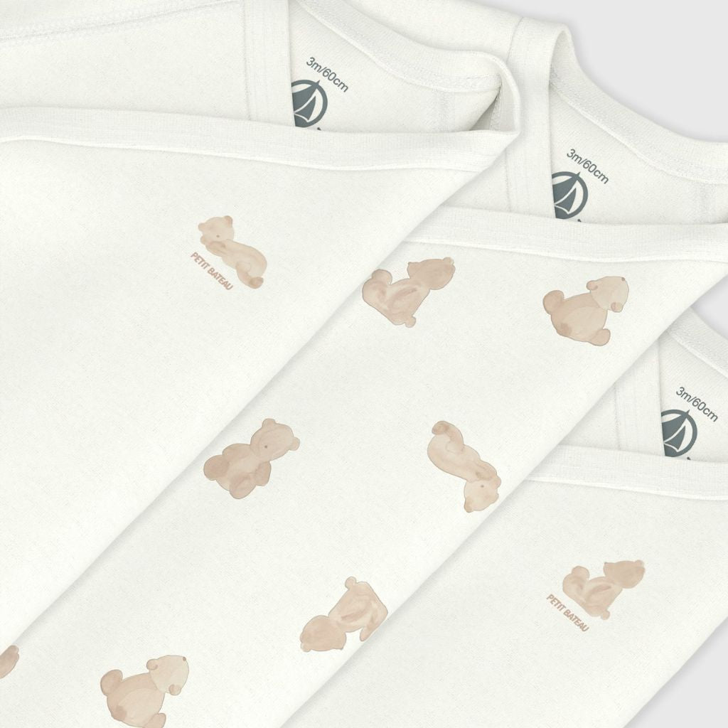 Petit Bateau Body cache-coeur et manches longues Ours - 3 pièces