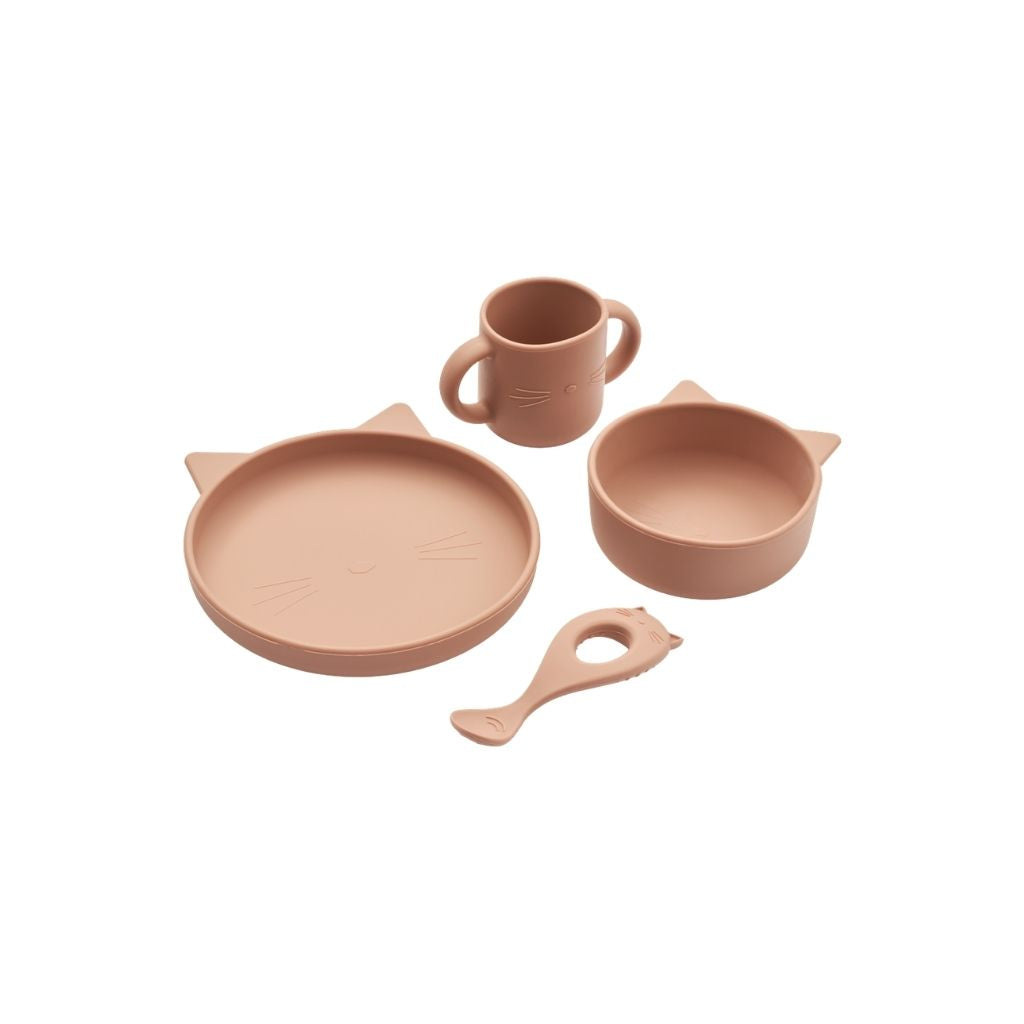 Liewood 4-delige eetset Vivi Cat Dark Rose