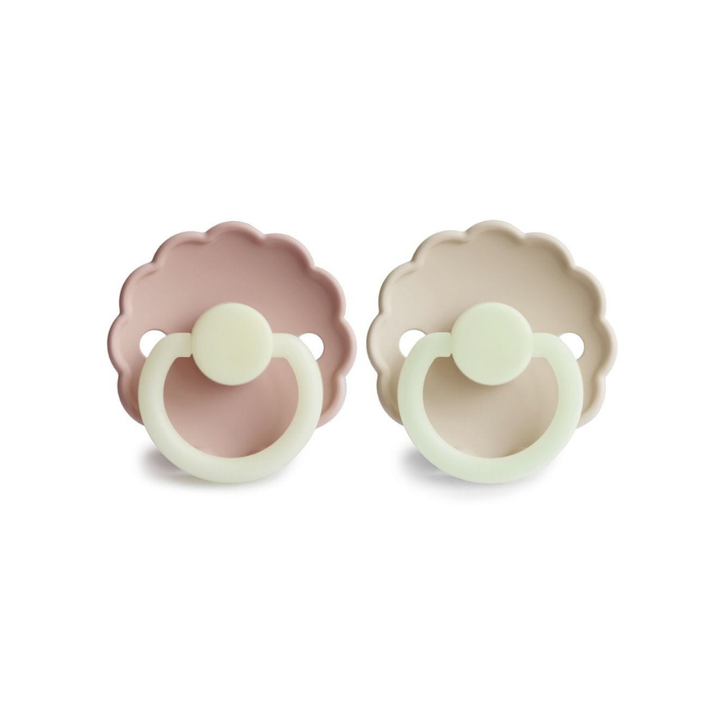 FRIGG Fopspeen 6 - 18 maanden Daisy Night Silicone Cream/Blush - 2 stuks