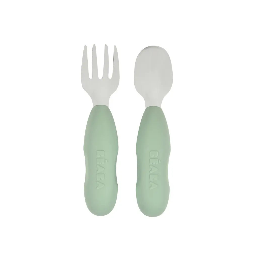 Béaba Set de couverts en acier inoxydable Sage Green - 2 pièces