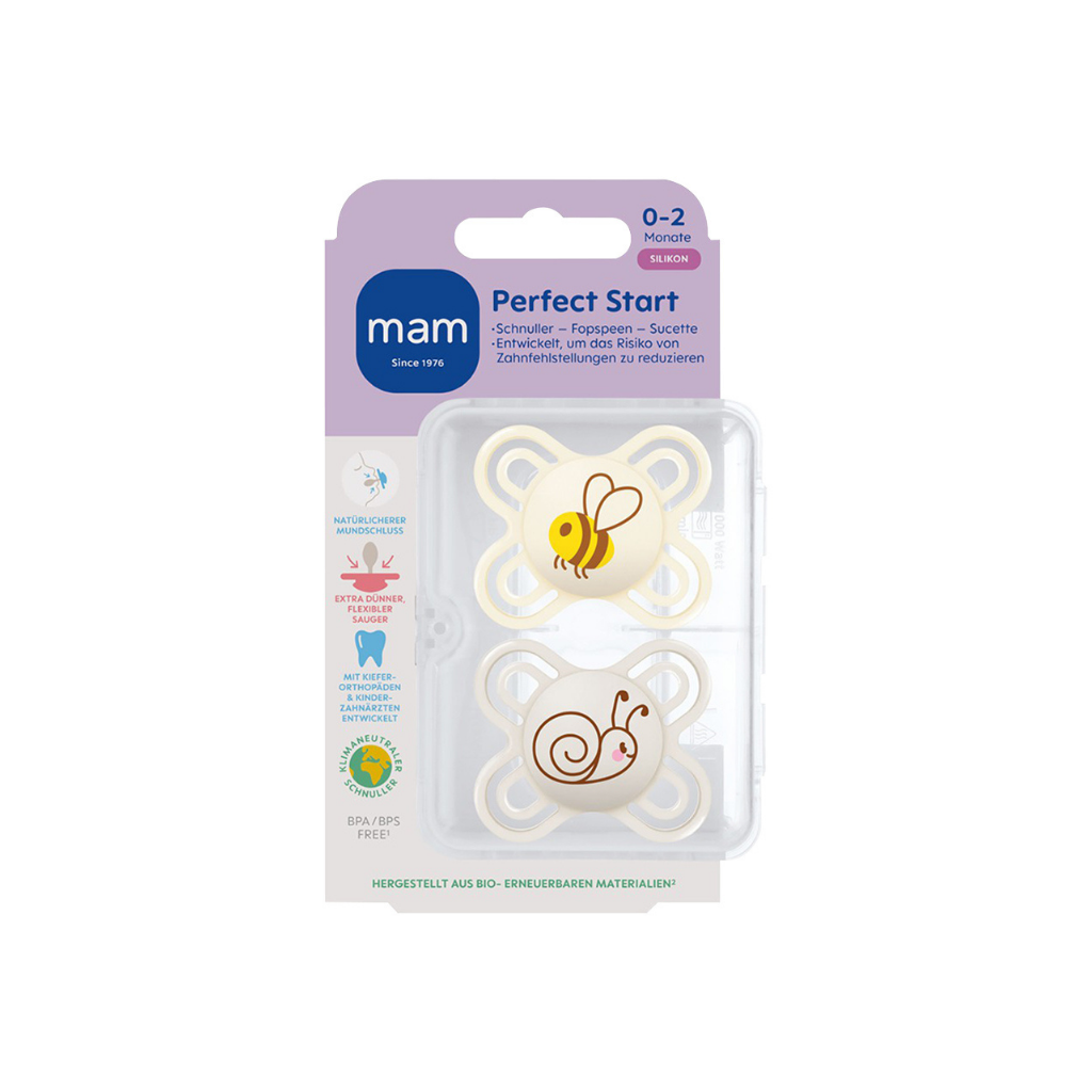 MAM Sucette + 0 mois Perfect Start Silicone jaune/beige