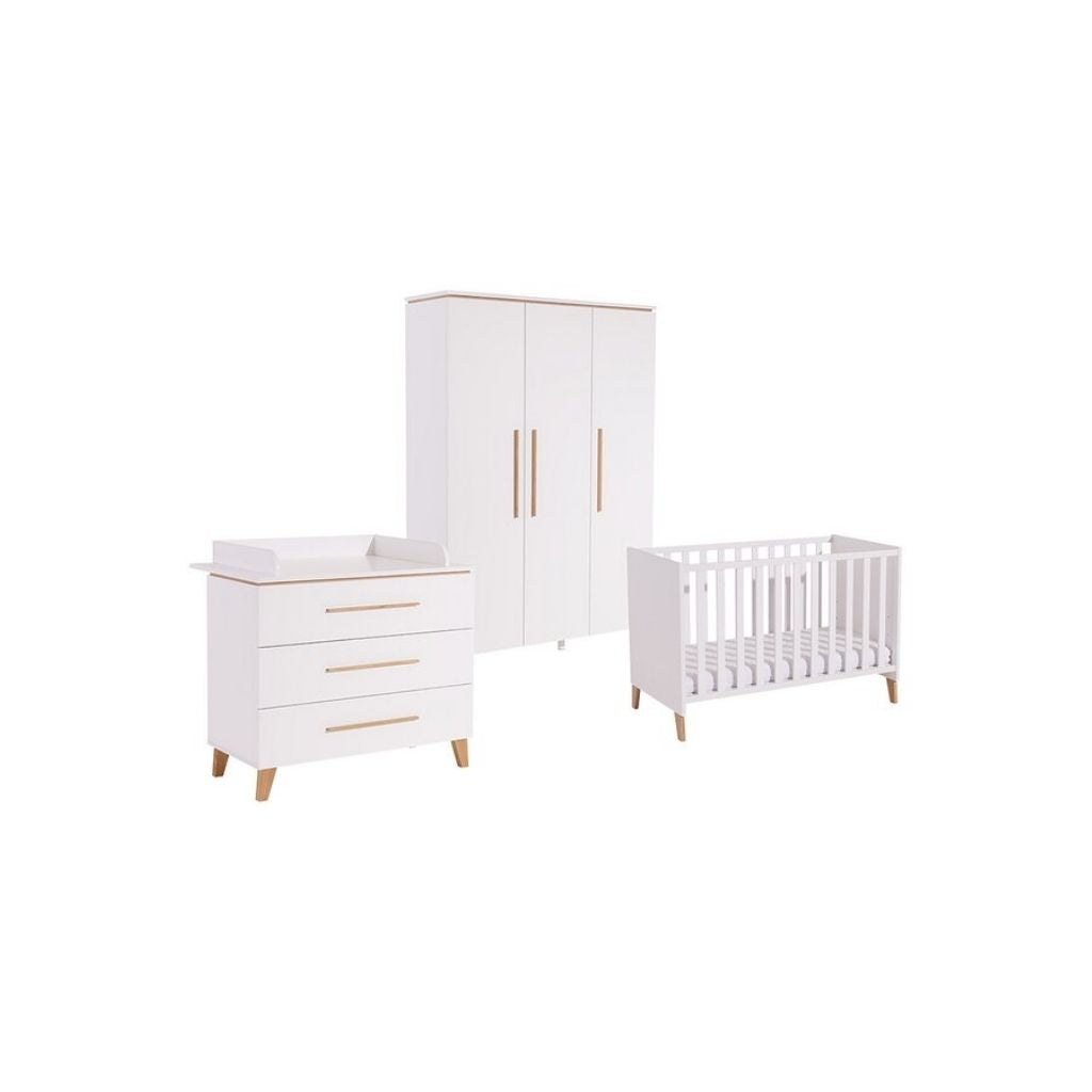 Transland Chambre de bébé 3 pièces (lit + commode + armoire 3 portes) Steffi blanc
