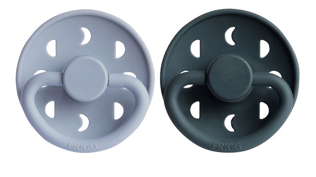 FRIGG Fopspeen 0 - 6 maanden Moon silicone Powder Blue/Slate - 2 stuks