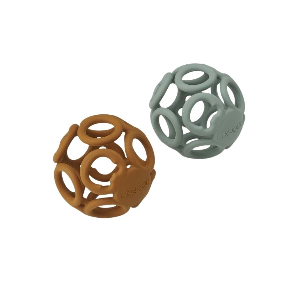 Liewood Bijtspeeltje bal Mustard & Peppermint - 2 stuks