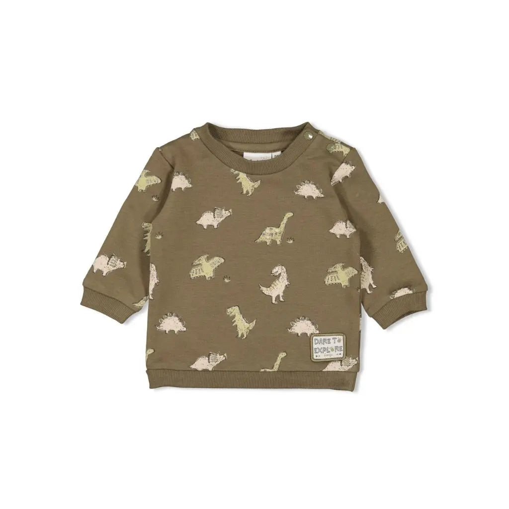 Feetje Sweater AOP - Rawrsome Olive Jongen