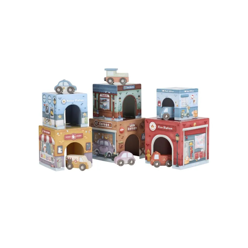 Little Dutch Stapelblokken met houten auto's