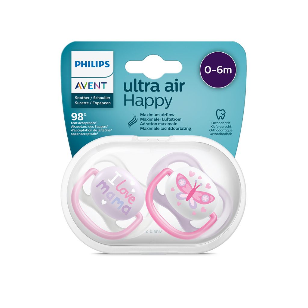 Philips AVENT Fopspeen 0 - 6 maanden Ultra Air Happy Range Girl - 2 stuks