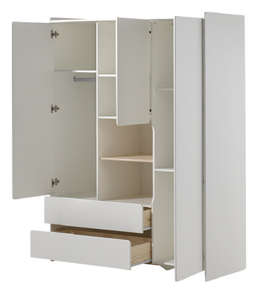 Jaxx Armoire avec 3 portes et 2 tiroirs Kiddy blanc