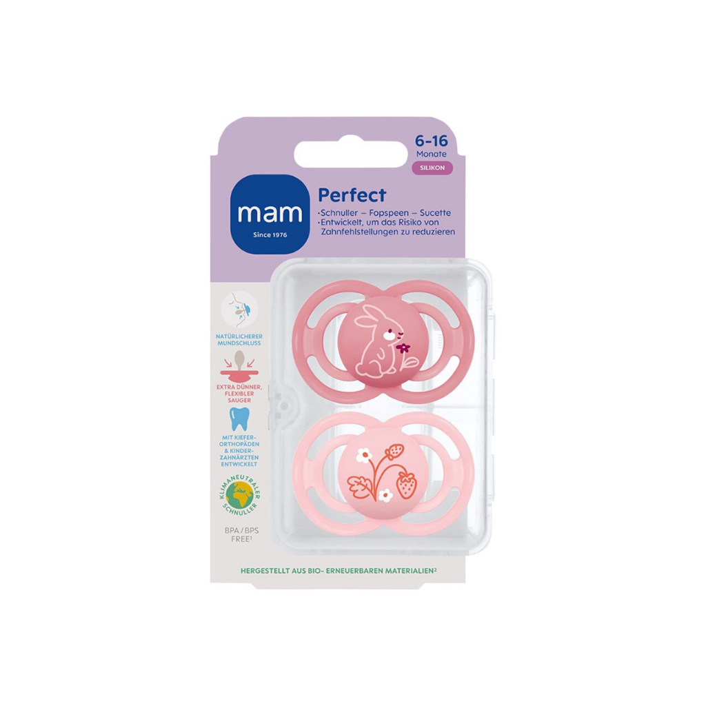 MAM Sucette + 6 mois Perfect Silicone rose - 2 pièces