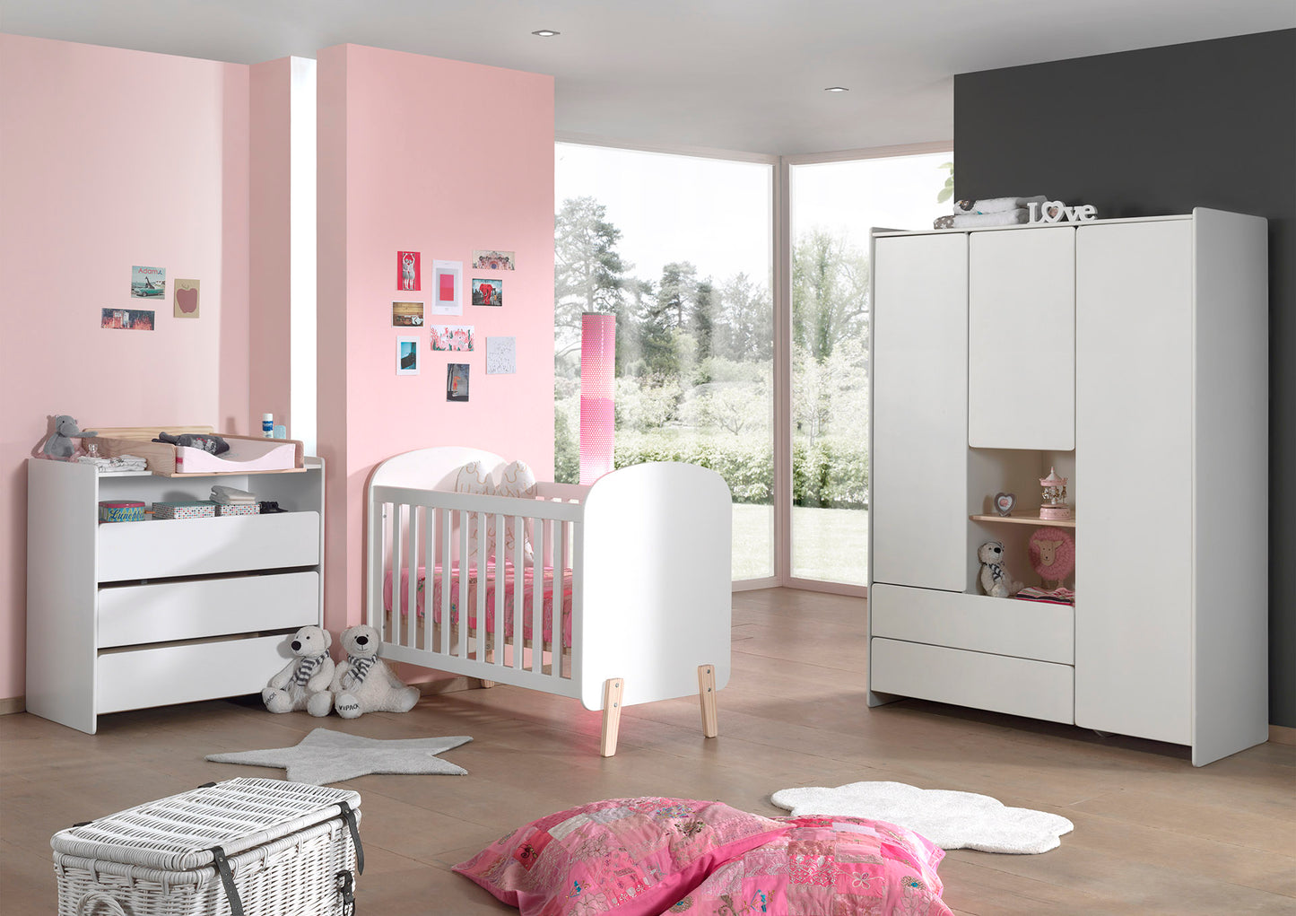 Jaxx 3-delige babykamer (bed + commmode met verlengstuk + kast met 3 deuren) Kiddy wit