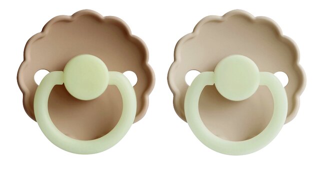 FRIGG Fopspeen 6 - 18 maanden Daisy Night silicone Croissant/Cream - 2 stuks