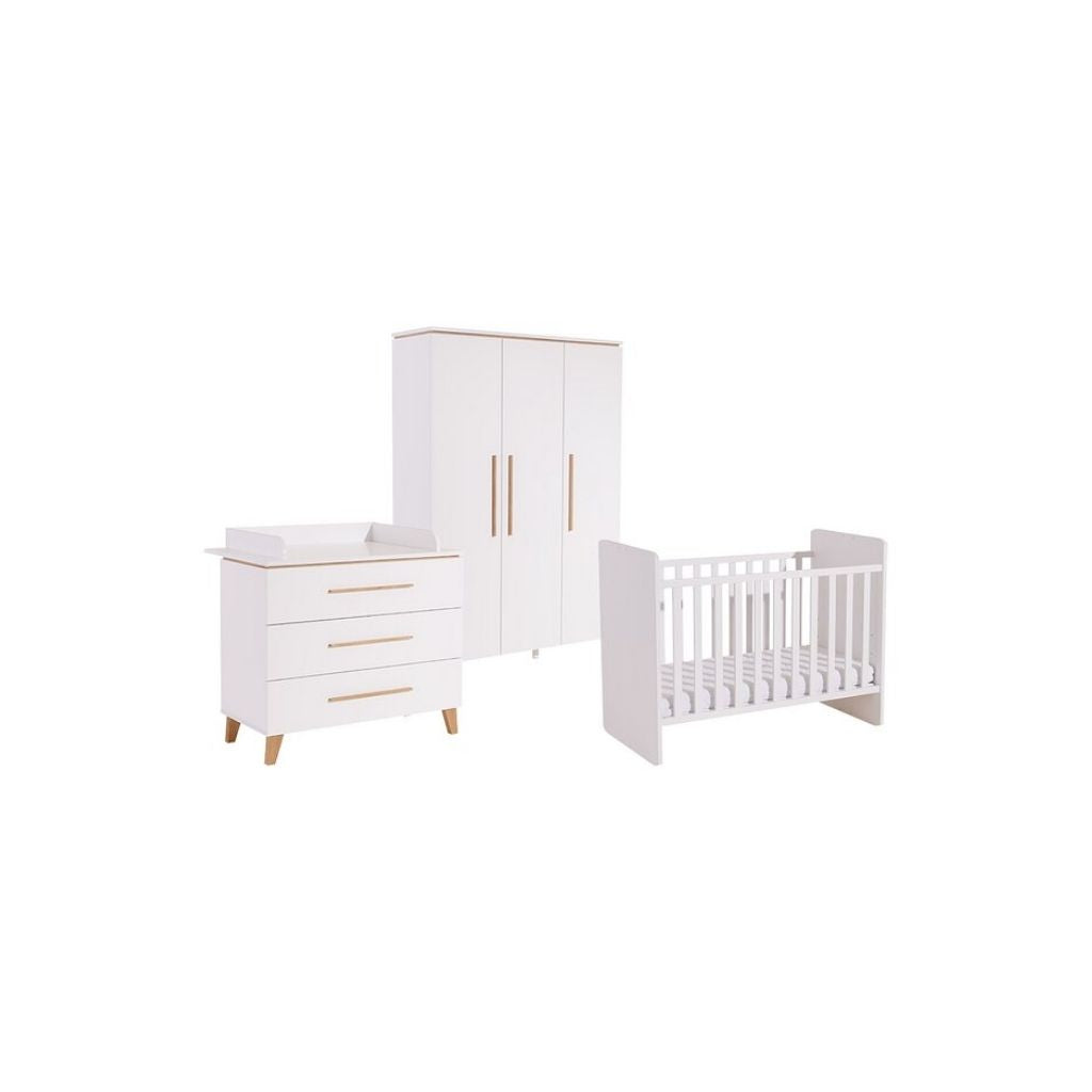 Transland 3-delige babykamer (meegroeibed + commode + kast met 3 deuren) Steffi wit