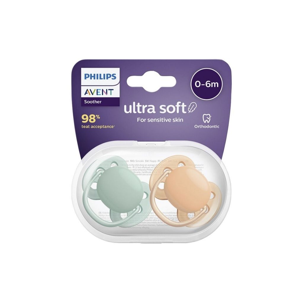 Philips AVENT Fopspeen + 0 maanden Ultra Soft cognac/groen - 2 stuks