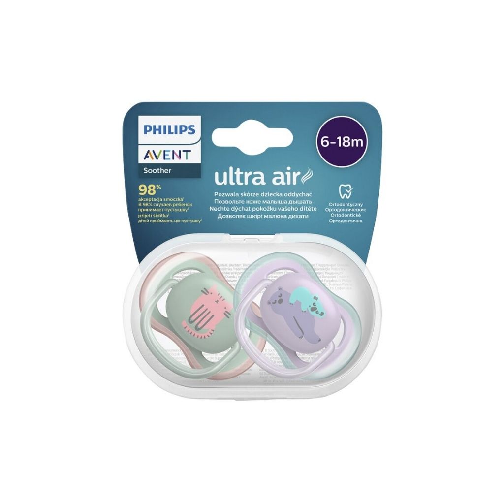 Philips AVENT Fopspeen + 6 maanden Ultra Air kat/beer - 2 stuks